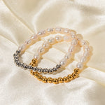 18K gold classic fashionable round beads and pearl bead design versatile bracelet - QH Clothing