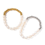 18K gold classic fashionable round beads and pearl bead design versatile bracelet - QH Clothing