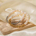 18K gold classic fashionable round beads and pearl bead design versatile bracelet - QH Clothing