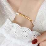 18K gold noble light luxury pearl stitching flat bead design bracelet - QH Clothing