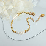 18K gold noble light luxury pearl stitching flat bead design bracelet - QH Clothing