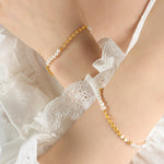 18K gold noble light luxury pearl stitching flat bead design bracelet - QH Clothing