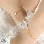 18K gold noble light luxury pearl stitching flat bead design bracelet - QH Clothing