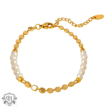 18K gold noble light luxury pearl stitching flat bead design bracelet - QH Clothing