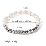 18K gold classic fashionable round beads and pearl bead design versatile bracelet - QH Clothing