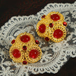 18K gold exquisite noble flower inlaid red agate design earrings - QH Clothing