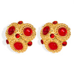 18K gold exquisite noble flower inlaid red agate design earrings - QH Clothing