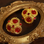 18K gold exquisite noble flower inlaid red agate design earrings - QH Clothing