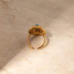 18k gold noble and elegant tortoise shell inlaid turquoise design open ring - QH Clothing