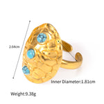 18k gold noble and elegant tortoise shell inlaid turquoise design open ring - QH Clothing