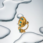 18k gold noble and elegant tortoise shell inlaid turquoise design open ring - QH Clothing