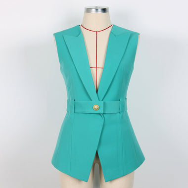 Elegant Belted Sleeveless Vest - Clothing