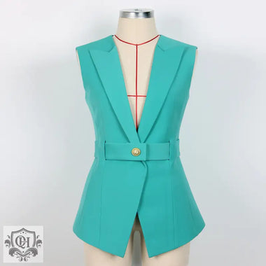 Elegant Belted Sleeveless Vest - Clothing