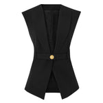 Elegant Belted Sleeveless Vest - S / Black - Clothing