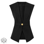 Elegant Belted Sleeveless Vest - S / Black - Clothing