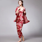 Silk Pajamas Women Spring Summer Dragon Robe Printed Silk Home Wear Three-Piece Suit satin pajamas satin sleepwear - Quality Home Clothing| Beauty