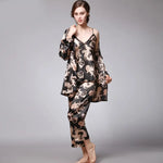 Silk Pajamas Women Spring Summer Dragon Robe Printed Silk Home Wear Three-Piece Suit satin pajamas satin sleepwear - Quality Home Clothing| Beauty