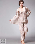 Silk Pajamas Women Spring Summer Dragon Robe Printed Silk Home Wear Three-Piece Suit satin pajamas satin sleepwear - Quality Home Clothing| Beauty