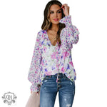 Chiffon Shirt Cardigan Spring Summer Loose Floral Pattern Lantern Sleeve Top for Women - Quality Home Clothing| Beauty