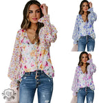 Chiffon Shirt Cardigan Spring Summer Loose Floral Pattern Lantern Sleeve Top for Women - Quality Home Clothing| Beauty