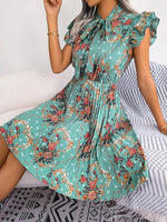 Spring Summer Elegant Wooden Ear Floral Cinched Pleated Dress Women Clothing - Quality Home Clothing| Beauty