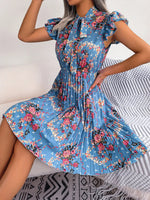 Spring Summer Elegant Wooden Ear Floral Cinched Pleated Dress Women Clothing - Quality Home Clothing| Beauty