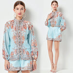 Elegant Floral Shirt & Pocketed Shorts Set - Clothing