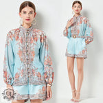 Elegant Floral Shirt & Pocketed Shorts Set - Clothing