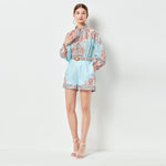 Elegant Floral Shirt & Pocketed Shorts Set - Clothing