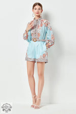 Elegant Floral Shirt & Pocketed Shorts Set - Clothing