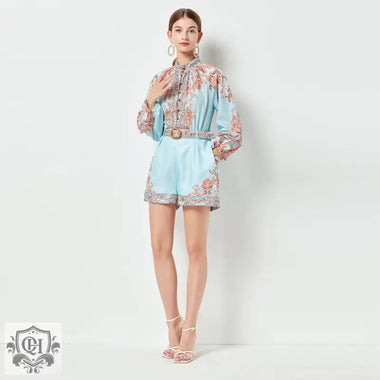 Elegant Floral Shirt & Pocketed Shorts Set - Clothing