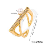 18K gold simple and elegant geometric inlaid zircon and pearl design ring - QH Clothing