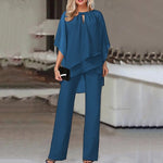 Elegant Irregular Top & Trousers Set - 3XL / royal blue - Clothing