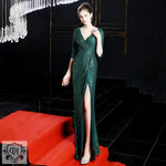 Banquet Elegant Long Long Sleeve Sequ Annual Meeting Aura Queen Fishtail Gown Formal Gown - Quality Home Clothing| Beauty