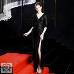 Banquet Elegant Long Long Sleeve Sequ Annual Meeting Aura Queen Fishtail Gown Formal Gown - Quality Home Clothing| Beauty