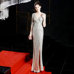 Banquet Elegant Long Long Sleeve Sequ Annual Meeting Aura Queen Fishtail Gown Formal Gown - Quality Home Clothing| Beauty