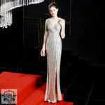 Banquet Elegant Long Long Sleeve Sequ Annual Meeting Aura Queen Fishtail Gown Formal Gown - Quality Home Clothing| Beauty