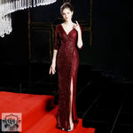 Banquet Elegant Long Long Sleeve Sequ Annual Meeting Aura Queen Fishtail Gown Formal Gown - Quality Home Clothing| Beauty