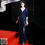 Banquet Elegant Long Long Sleeve Sequ Annual Meeting Aura Queen Fishtail Gown Formal Gown - Quality Home Clothing| Beauty