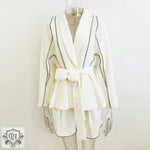 Elegant Rhinestone Belted Two-Piece Set - S / White - Clothing