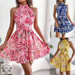 Spring Summer New Elegant Tied Ruffled Large Swing Floral Dress Women Clothing Tiered Dress - Quality Home Clothing| Beauty