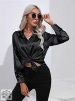 Satin Shirt Women Satin Artificial Silk Long Sleeve Shirt Spring Summer Women Clothing - Quality Home Clothing| Beauty