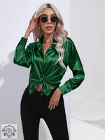 Satin Shirt Women Satin Artificial Silk Long Sleeve Shirt Spring Summer Women Clothing - Quality Home Clothing| Beauty