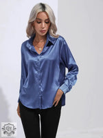 Satin Shirt Women Satin Artificial Silk Long Sleeve Shirt Spring Summer Women Clothing - Quality Home Clothing| Beauty