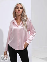 Satin Shirt Women Satin Artificial Silk Long Sleeve Shirt Spring Summer Women Clothing - Quality Home Clothing| Beauty