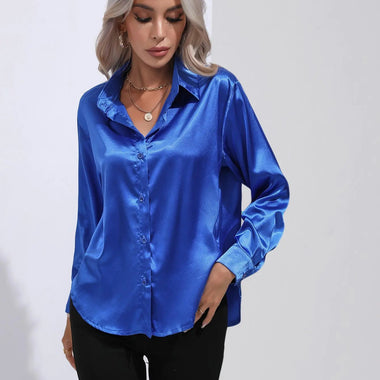 Satin Shirt Women Satin Artificial Silk Long Sleeve Shirt Spring Summer Women Clothing - Quality Home Clothing| Beauty