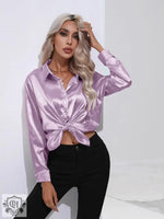 Satin Shirt Women Satin Artificial Silk Long Sleeve Shirt Spring Summer Women Clothing - Quality Home Clothing| Beauty