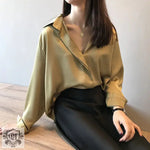 Spring Elegant Satin Shirt Women Long Sleeved Shirt Loose Solid Color Shirt - Quality Home Clothing| Beauty