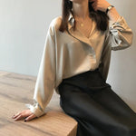 Spring Elegant Satin Shirt Women Long Sleeved Shirt Loose Solid Color Shirt - Quality Home Clothing| Beauty