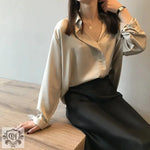 Spring Elegant Satin Shirt Women Long Sleeved Shirt Loose Solid Color Shirt - Quality Home Clothing| Beauty